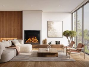 Foyer électrique Napoléon Elevation X : chaleur instantanée et ambiance contemporaine élégante.