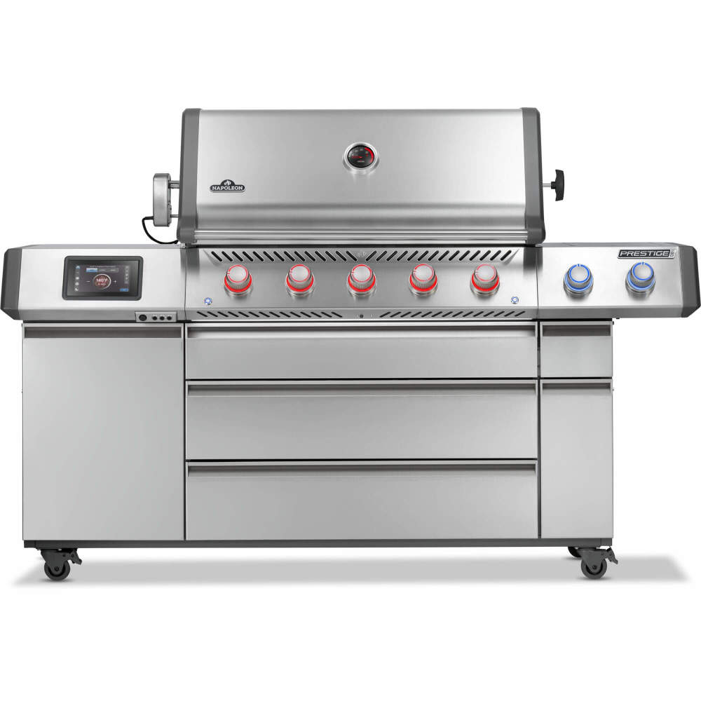 Napoléon BBQ Prestige® PRO 665 Elite avec grande surface de cuisson, brûleurs en acier inoxydable et fonctionnalités avancées pour les passionnés du BBQ.
